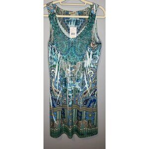 New One World Petite Small Blue Dress Knee Length Sundress Tank Teal Bnan